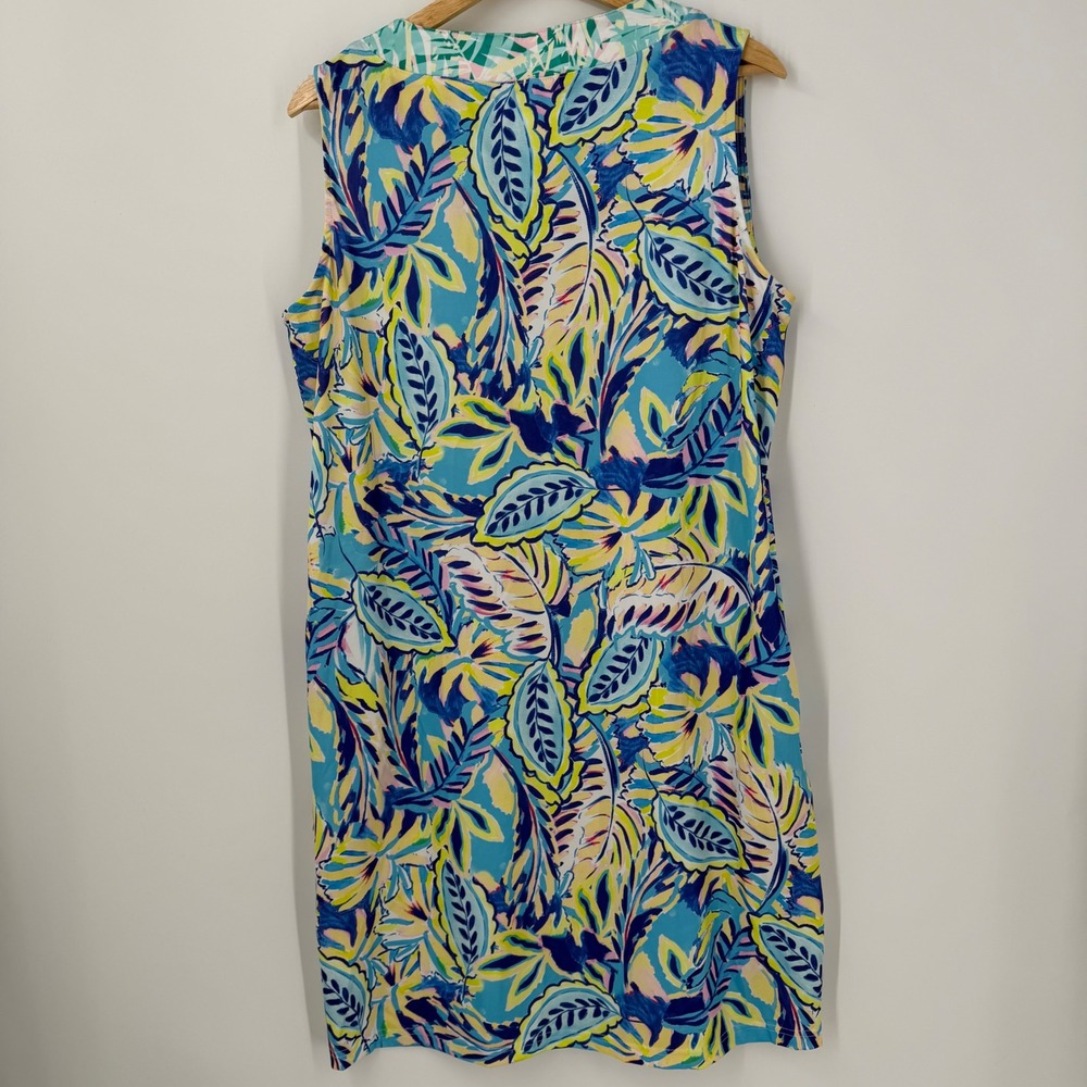 Stella Parker Womens Dress SZ Large Blue Yellow Tropical Resort Cruise Vacation - Picture 6 of 8